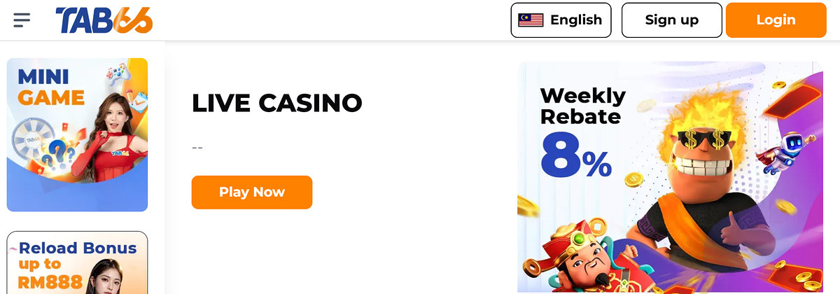 TAB66 online casino homepage screenshot